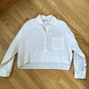 Zara Linen Button Down Shirt Size M White